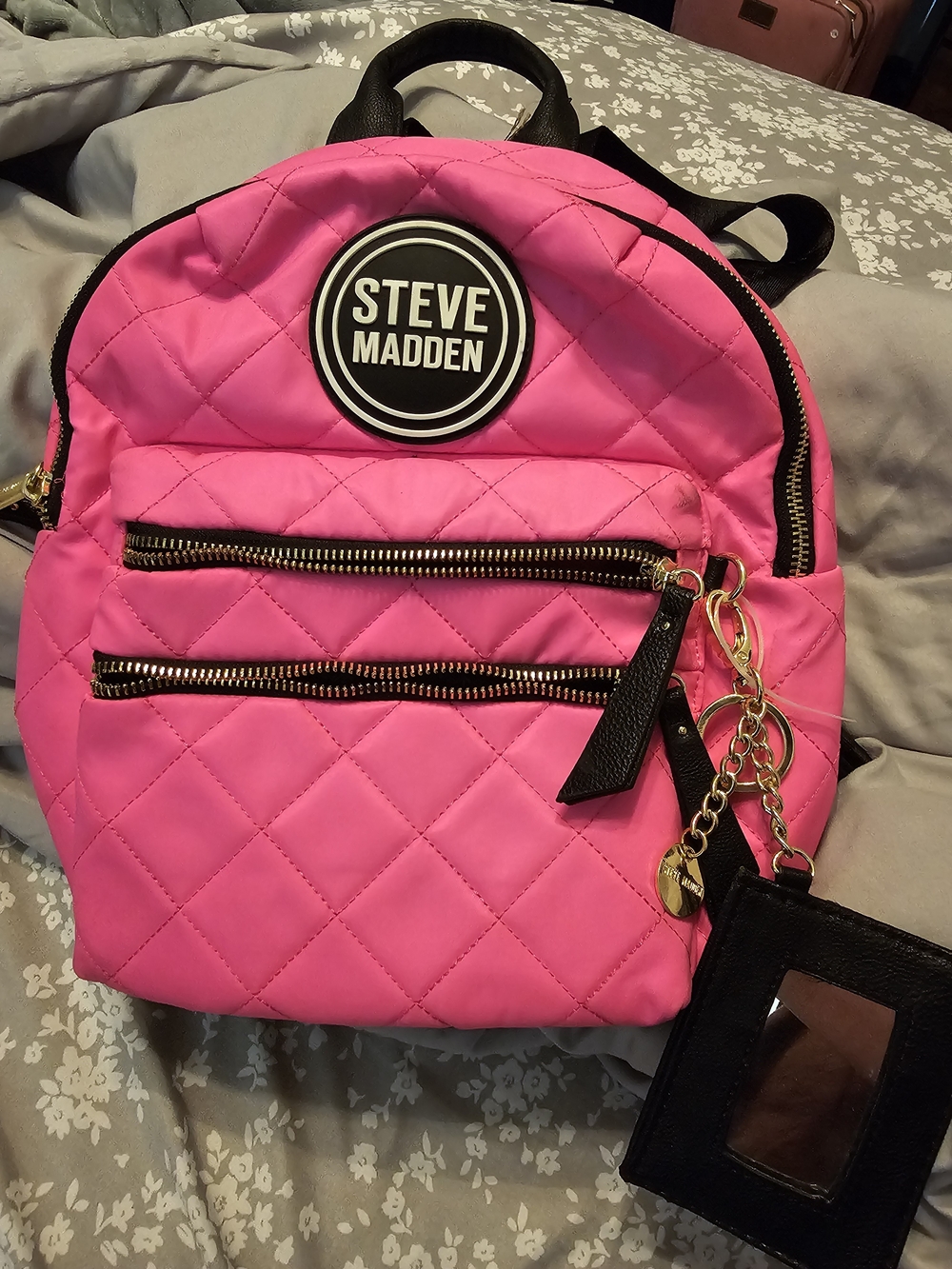 Steve Madden Hot Pink Quilted Mini Backpack with Gold Hardware
